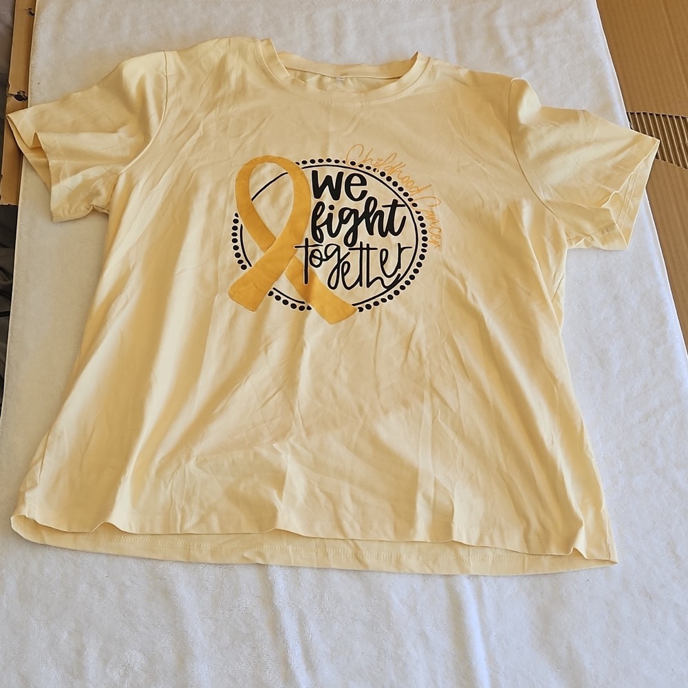 Yellow Cotton Knit Crew Neck Graphic Print Short Sleeve Awareness T-Shirt 2XL